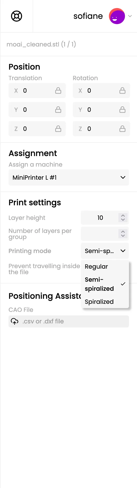 The Printing Mode setting in the Print Settings panel